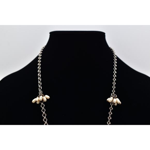 Sorrelli Vintage Pearl Tassel Necklace Tassel Cluster Pendant Silver Chain Bin6B - Picture 4 of 12
